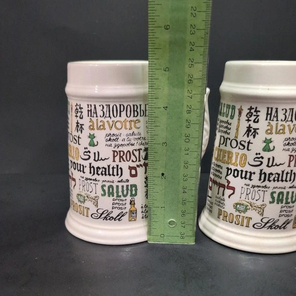 Cheers Around The World Ceramic Steins, Set of 2, Vintage Beer‎ Mugs, Barware